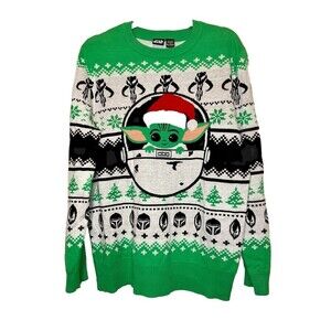 Star Wars Unisex The Mandalorian Baby Yoga In Santa Hat Christmas Sweater XL